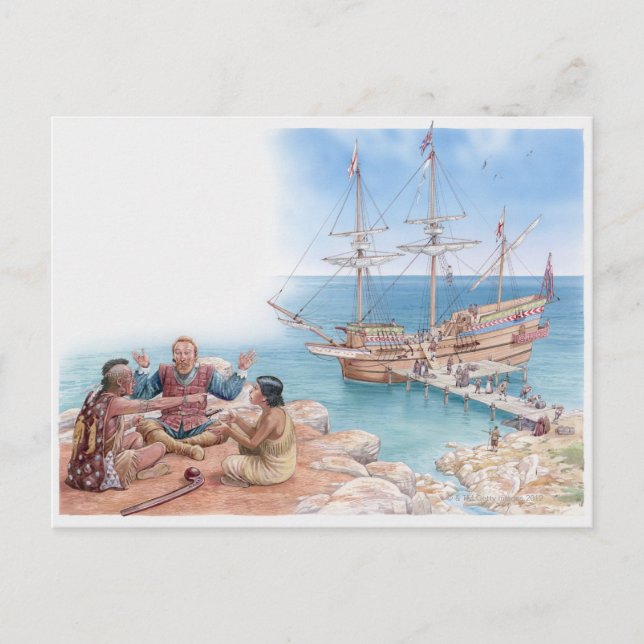 Cartão Postal Ilustração de Pocahontas e seu pai (Frente)