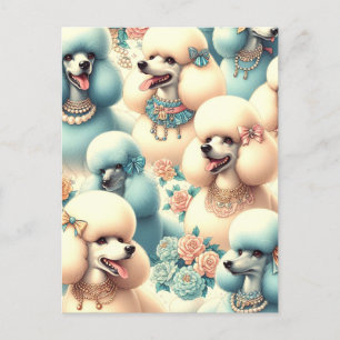 Cartão Postal Ilustração de Poodle Sem Costura Vintage