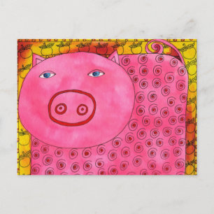 Cartão Postal Ilustração de Porco Estampado em Aquarela