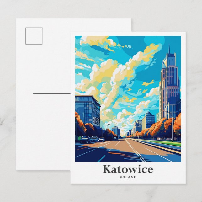 Cartão Postal Ilustração de Potrait do Viagem de Katowice (Frente/Verso)