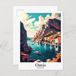 Cartão Postal Ilustração de Potrait Viagens vintage Omis Croácia
