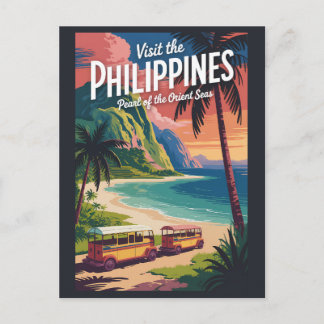 Cartão Postal Ilustração de Praia das Filipinas Viagem Arte Vint