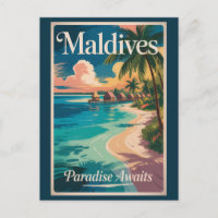 Ilustração de Praia das Maldivas Arte de Viagem Vi