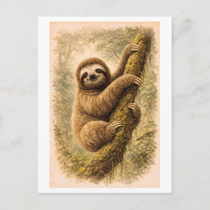 Cartão Postal Ilustração de Preguiça em Estilo Vintage