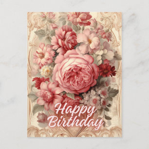 Cartão Postal Ilustração de Rosas Vitorianas de Aniversário