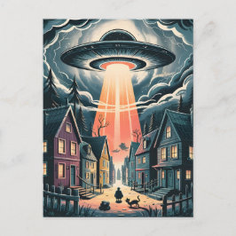 Cartão Postal Ilustração de Rua Noturna de Abdução por OVNI