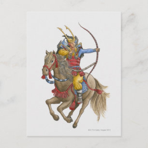 Cartão Postal Ilustração de Samurai no arco de retenção de caval