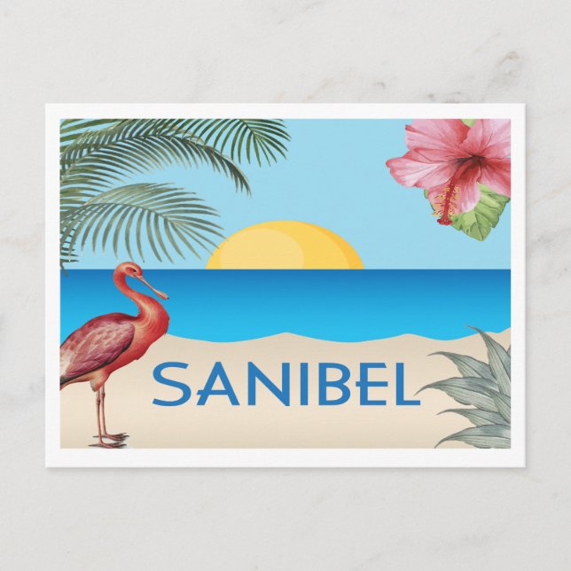 Cartão Postal Ilustração de Sanibel Island Florida com Spoonbill (Frente)