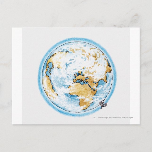 Cartão Postal Ilustração de satélite orbitando a Terra (Frente)