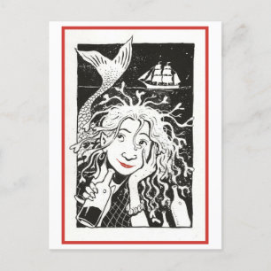 Cartão Postal Ilustração de Sereia Vintage Carefree