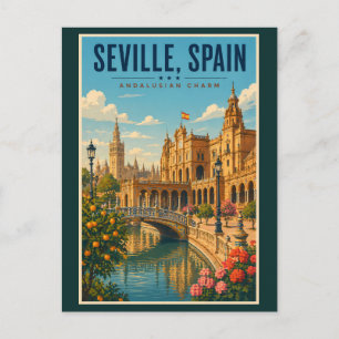 Cartão Postal Ilustração de Sevilha Espanha Arte de Viagem Vinta