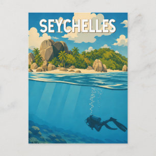 Cartão Postal Ilustração de Seychelles Viagem Arte Vintage