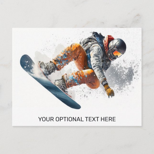 Cartão Postal Ilustração de Snowboarder de Texto Personalizado (Frente)