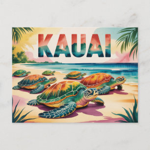 Cartão Postal Ilustração de Tartarugas da Praia de Kauai