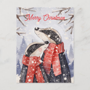 Cartão Postal Ilustração de texugo de Natal para casal
