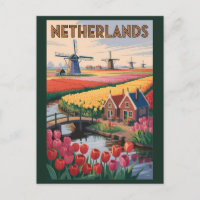 Ilustração de Tulipas da Holanda Arte de Viagem Vi