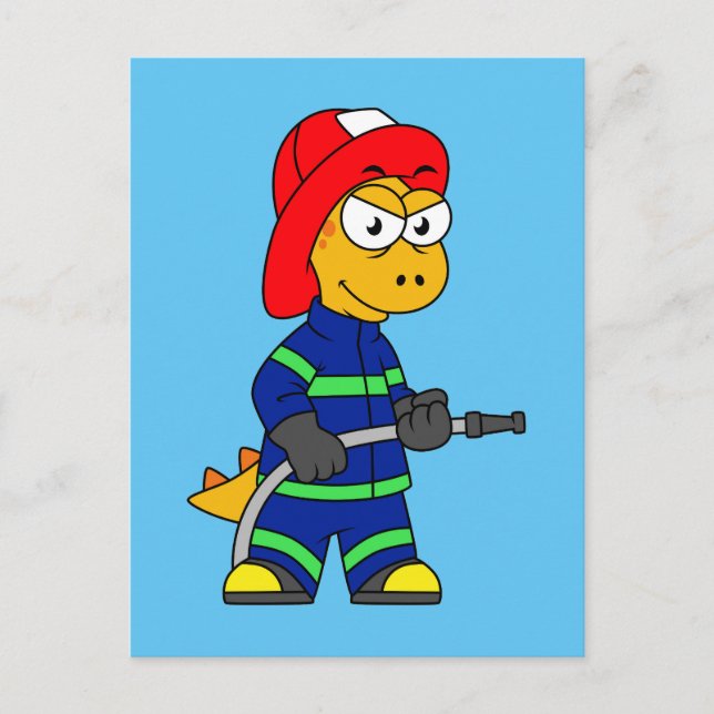 Cartão Postal Ilustração De Um Bombeiro Tyrannosaurus Rex. (Frente)