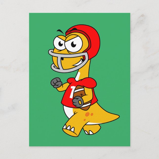 Cartão Postal Ilustração De Um Brontossauro Jogando Futebol. (Frente)