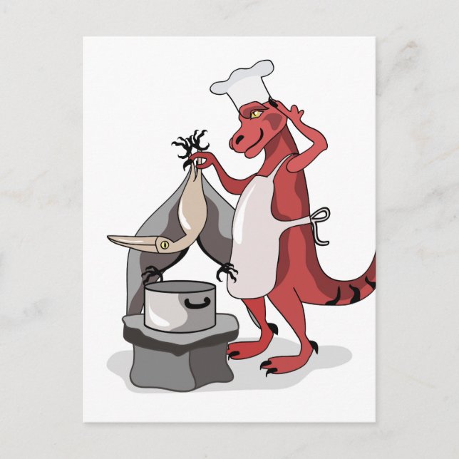 Cartão Postal Ilustração De Um Cozinhar De Chef Tyrannosaurus Re (Frente)