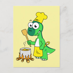 Cartão Postal Ilustração de um dinossauro Parasaurolophus cozinh