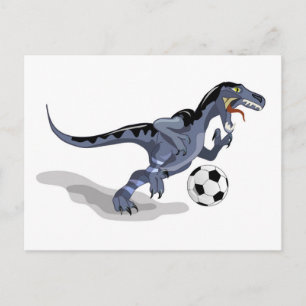 Cartão Postal Ilustração De Um Dinossauro Raptor Jogando Futebol