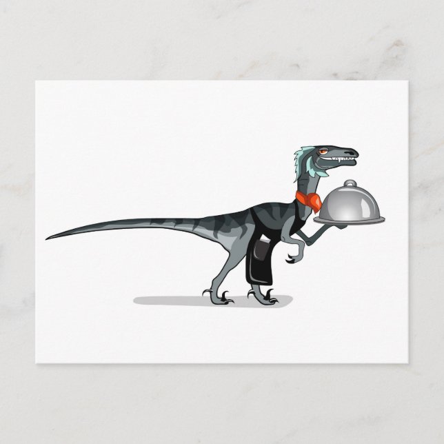 Cartão Postal Ilustração De Um Garçom De Comida De Raptor. (Frente)