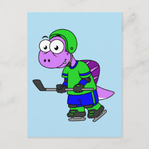 Cartão Postal Ilustração De Um Jogador De Hockey Com Espinossaur