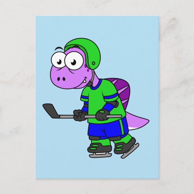 Cartão Postal Ilustração De Um Jogador De Hockey Com Espinossaur (Frente)