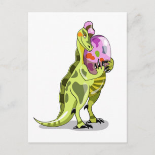 Cartão Postal Ilustração De Um Lambeossauro Que Detém Um Ovo.
