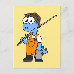 Cartão Postal Ilustração De Um Pescador De Allosaurus.