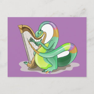 Cartão Postal Ilustração de um Plateosaurus tocando a harpa.