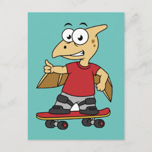 Cartão Postal Ilustração de um Pterossauro andando de skate.