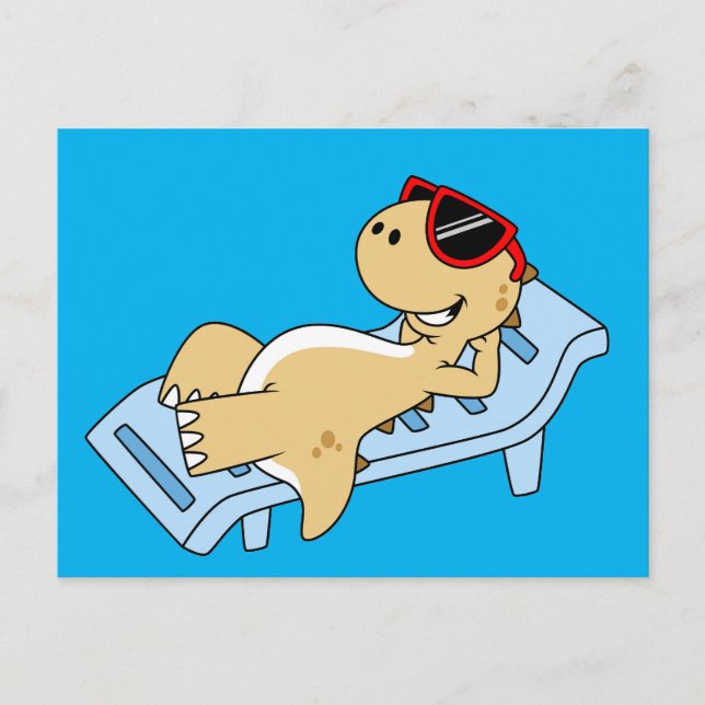 Cartão Postal Ilustração De Um Tyrannosaurus Rex, Banho Do Sol. (Frente)