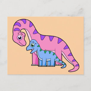 Cartão Postal Ilustração de uma mãe e um filhote de Brachiosauru