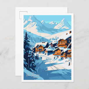 Cartão Postal Ilustração de Val Thorens France Viagem Vintage