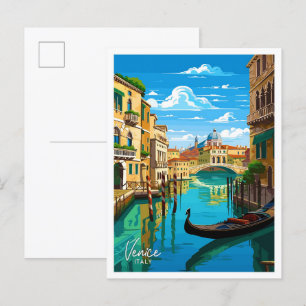 Cartão Postal Ilustração de Venice Itália Viagem Vintage