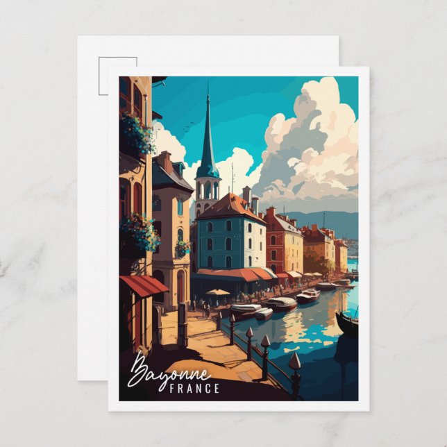 Cartão Postal Ilustração de viagem antiga da França Baiona (Frente/Verso)