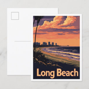 Cartão Postal Ilustração de Viagem Antiga de Long Beach Califórn