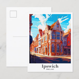 Cartão Postal Ilustração de Viagem Antiga Ipswich Inglaterra