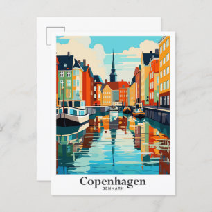 Cartão Postal Ilustração de Viagem Art Vintage em Copenhague Din