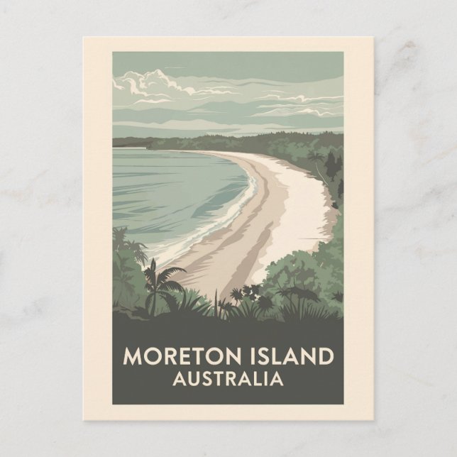 Cartão Postal Ilustração de Viagem Arte da Ilha Moreton Austráli (Frente)