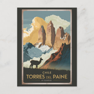 Cartão Postal Ilustração de Viagem Arte Torres del Paine Chile