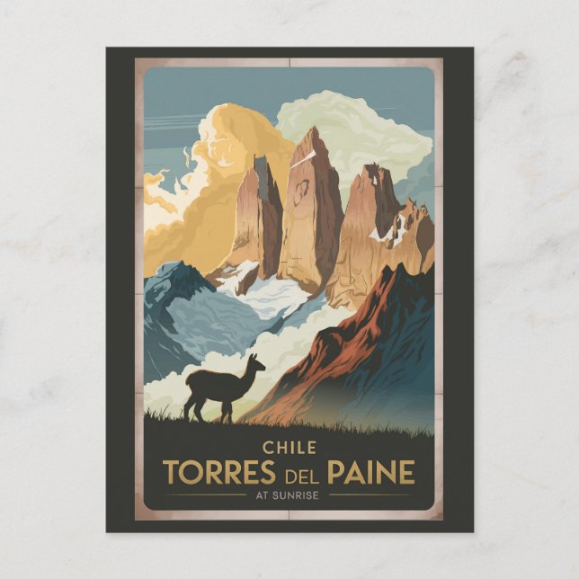 Cartão Postal Ilustração de Viagem Arte Torres del Paine Chile (Frente)