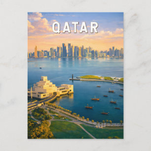 Cartão Postal Ilustração de Viagem Arte Vintage Qatar
