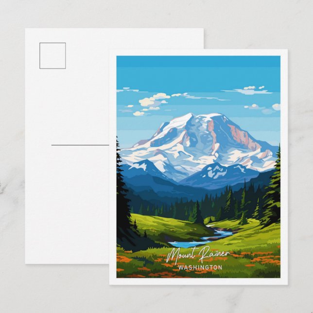 Cartão Postal Ilustração de viagem artística de Mount Rainer Was (Frente/Verso)