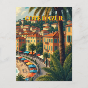 Cartão Postal Ilustração de viagem Cote D'Azur em estilo vintage