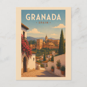 Cartão Postal Ilustração de Viagem da Alhambra Granada Espanha A