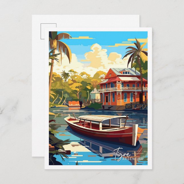 Cartão Postal Ilustração de Viagem da Argentina de Tigre (Frente/Verso)