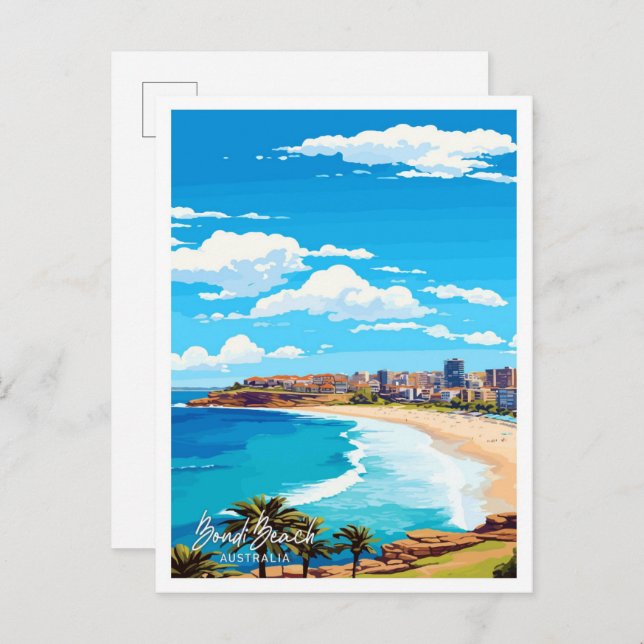 Cartão Postal Ilustração de Viagem da Austrália de Bondi Beach (Frente/Verso)