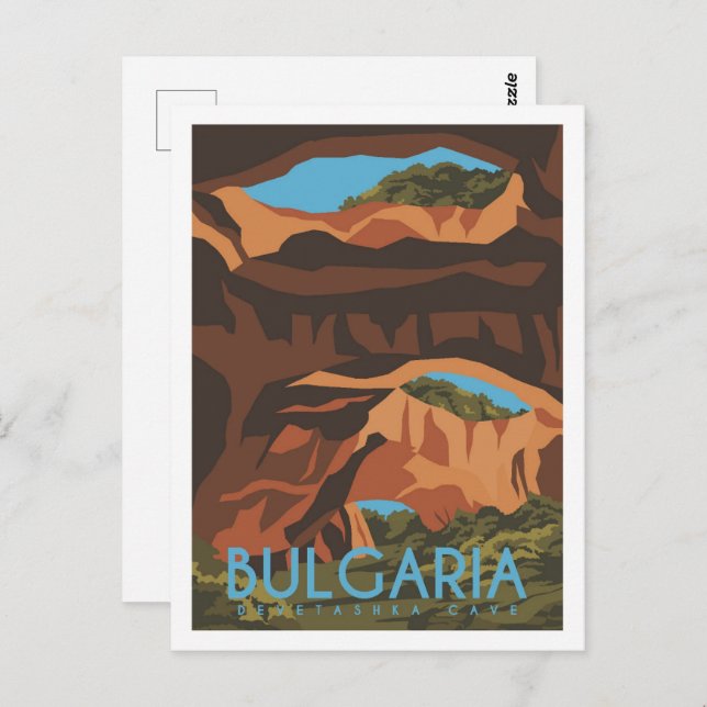 Cartão Postal Ilustração de Viagem da Bulgária da Caverna de Dev (Frente/Verso)